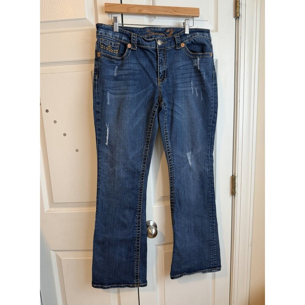 Seven7 Premium Denim Bootcut Whiskered Jeans Womens Size 14 Blue Dark Wash